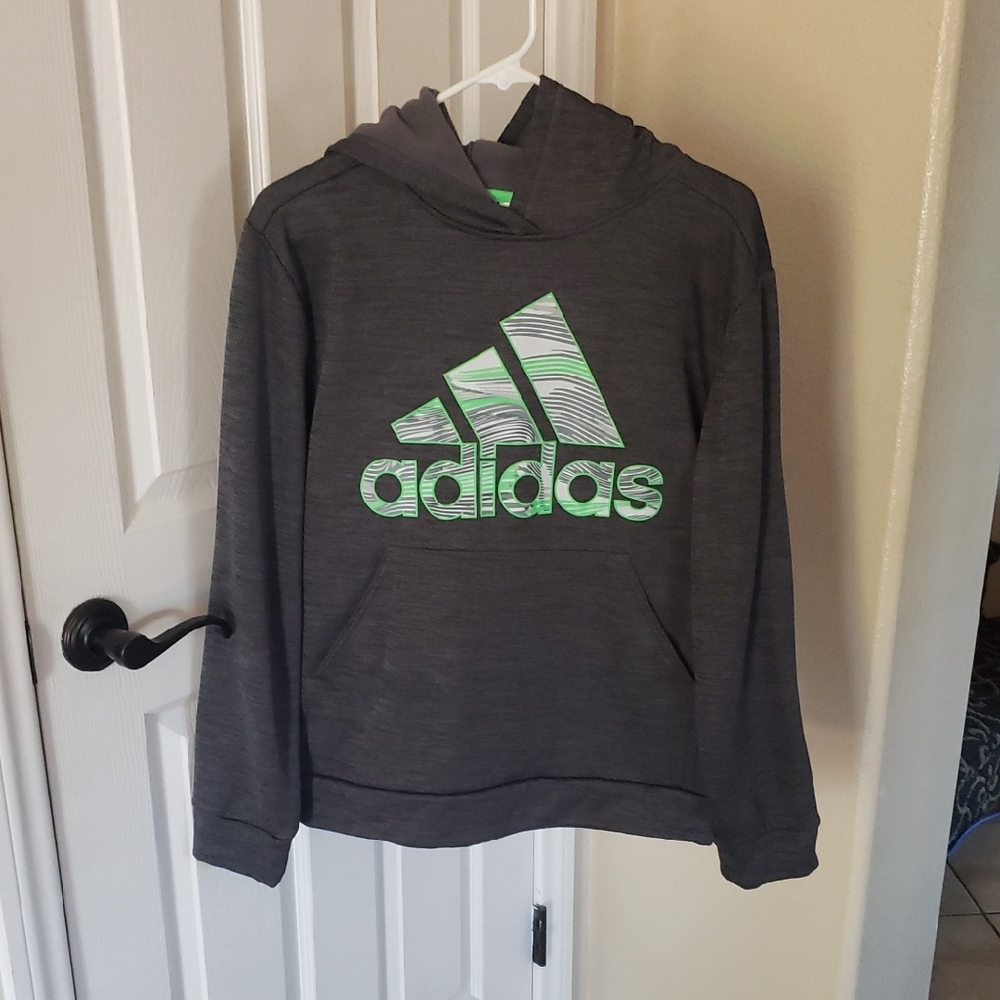 Adidas Charcoal Hoodie with Neon Green Logo